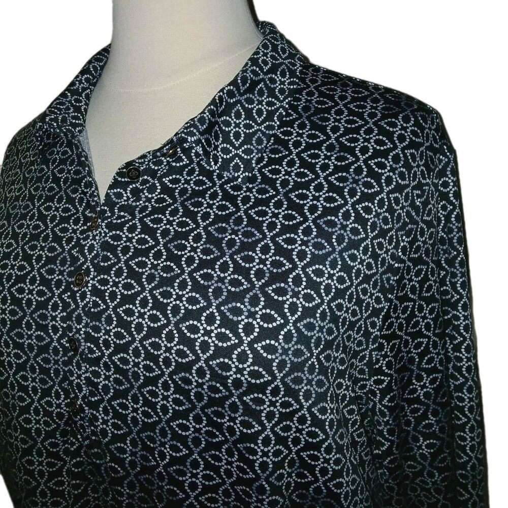 CROFT BARROW Womens 3X Career Casual Geo Print Stretch 3/4 Sleeve Top Black - Picture 2 of 10